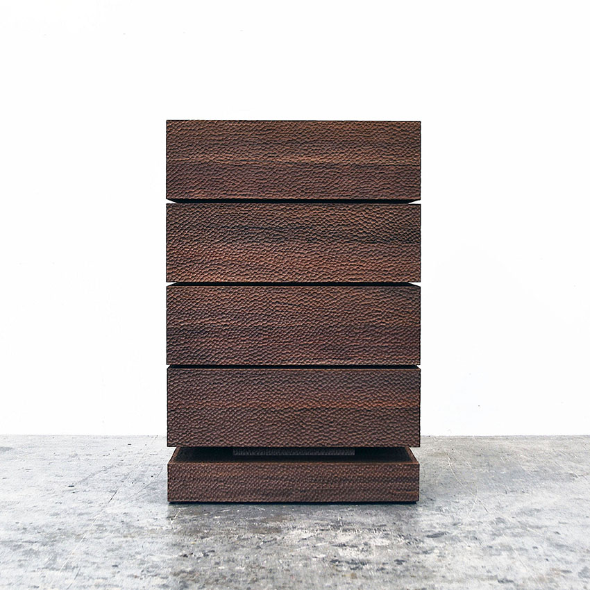 Front view of BWD1 Dresser in carved walnut by John Eric Byers for RUNE, New York.