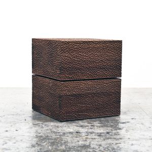 BWRV Square Table / Stool in carved walnut by John Eric Byers for RUNE, New York.
