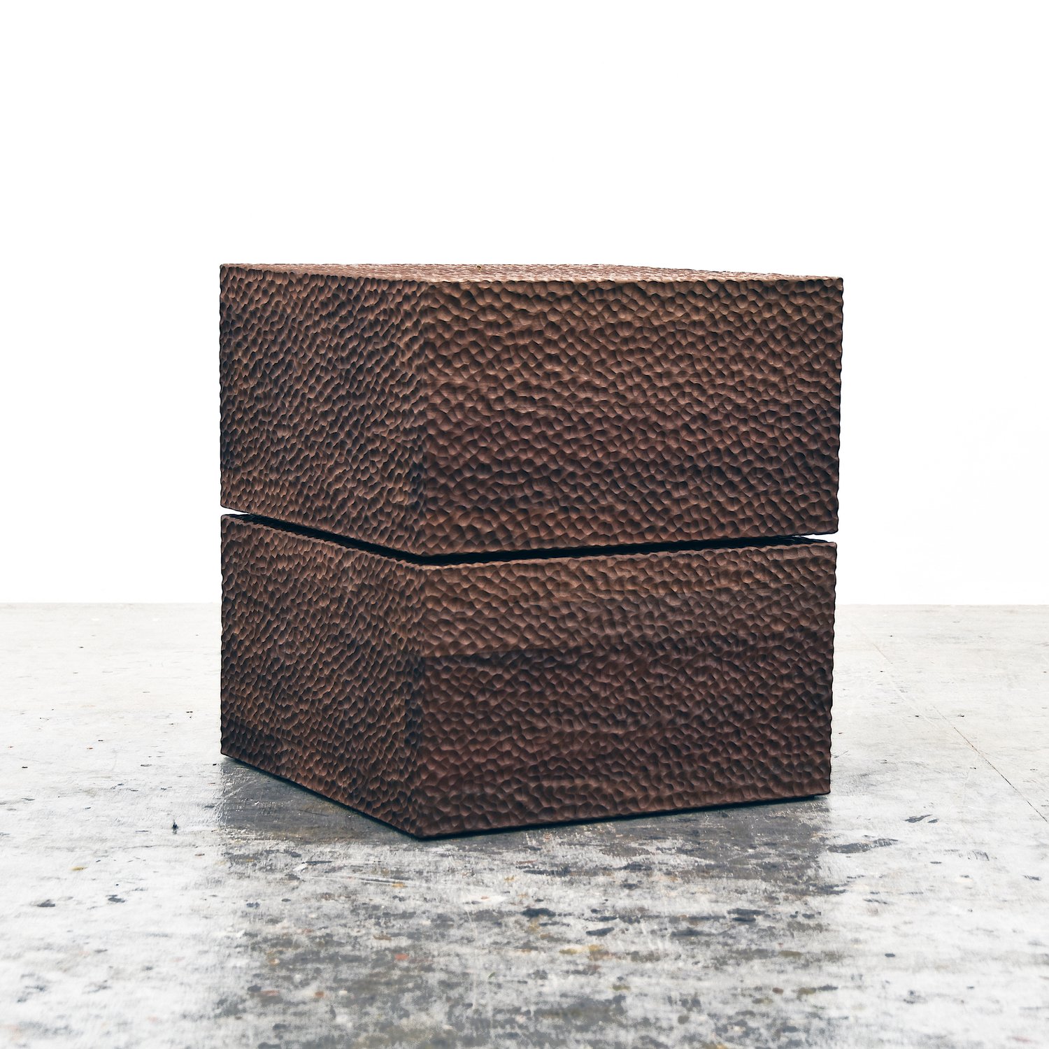 BWRV Square Table / Stool in carved walnut by John Eric Byers for RUNE, New York.