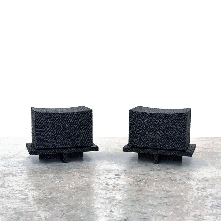 Pair of Loft Stools in carved blackened maple by John Eric Byers for RUNE, New York.