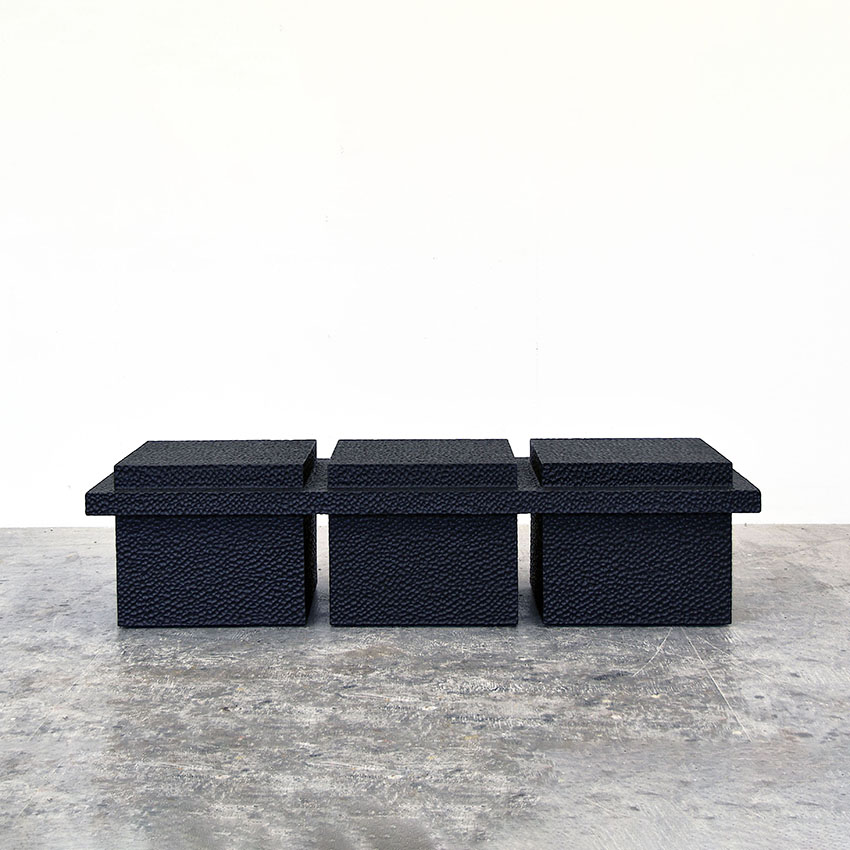 T5 Table / Bench in carved blackened white oak by John Eric Byers for RUNE, New York.