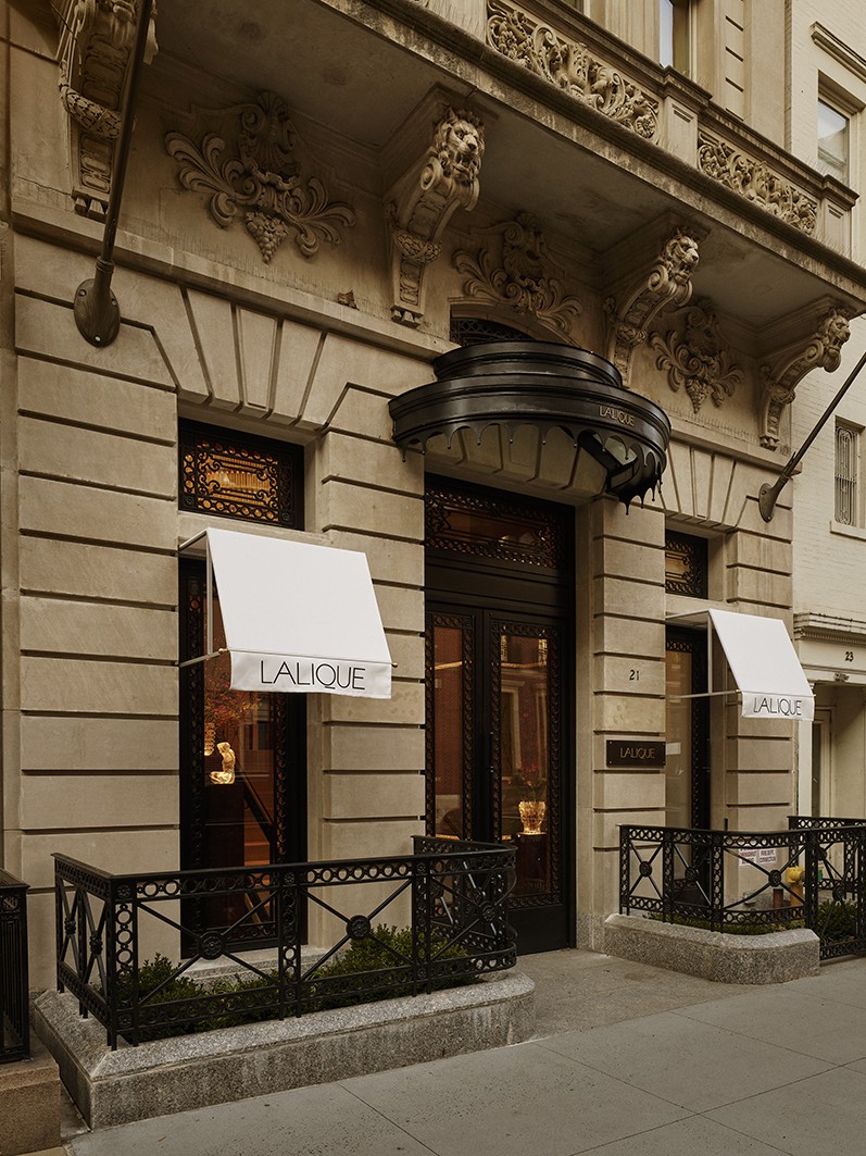 Facade of Lalique's Maison D'Artiste flagship on Manhattan's Upper East Side in New York City