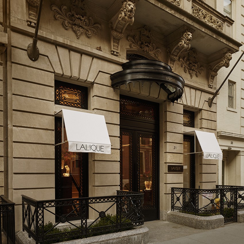 Facade of Lalique's Maison D'Artiste flagship on Manhattan's Upper East Side in New York City