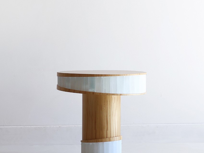 Flow Table in Lemon Wood is a modern side table made of lemon wood & gypse by Jallu Ébénistes, available through RUNE, New York