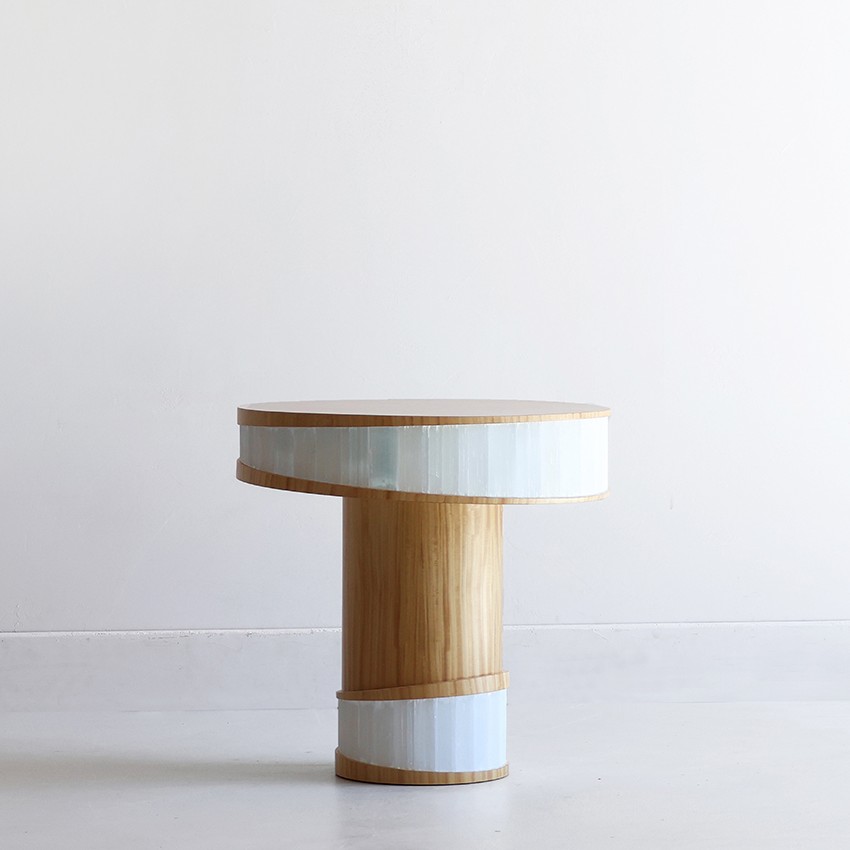 Flow Table in Lemon Wood is a modern side table made of lemon wood & gypse by Jallu Ébénistes, available through RUNE, New York