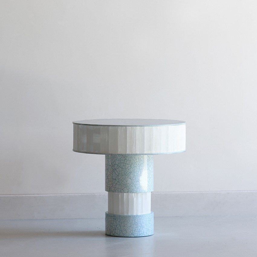 White Crackle modern lacquer and gypse side table by Jallu Ébénistes available through RUNE, New York