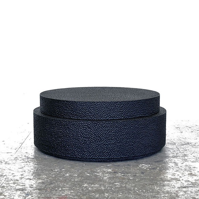 Cirkels Table by John Eric Byers in carved blackened ash is a modern, geometric and refined table available through RUNE, New York.