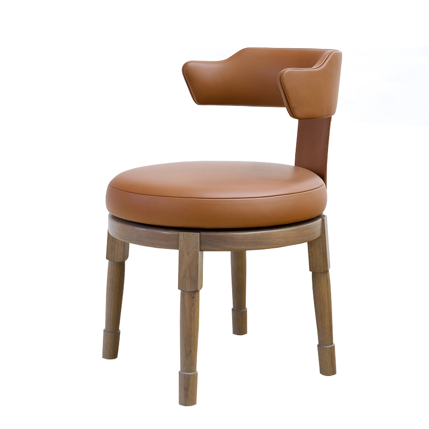 Modern leather upholstered dining chair with silver grey walnut wood base by Richard Wrightman, available at RUNE, New York.