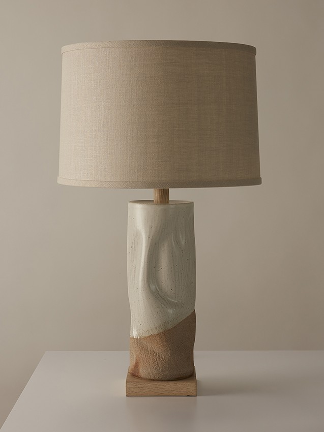 Handmade ceramic stoneware Drift Tall Undulating table lamp by artist Clate Grunden, available from RUNE, New York.