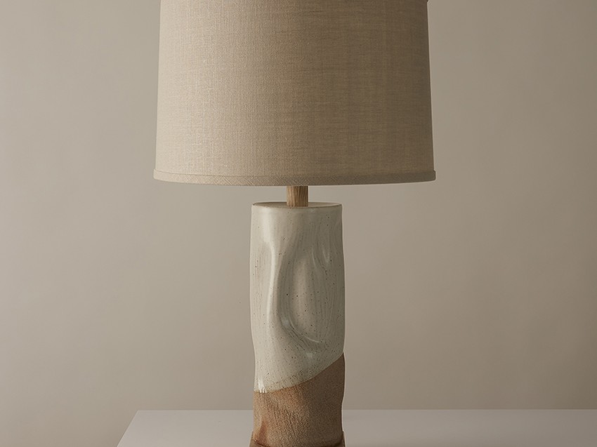 Handmade ceramic stoneware Drift Tall Undulating table lamp by artist Clate Grunden, available from RUNE, New York.