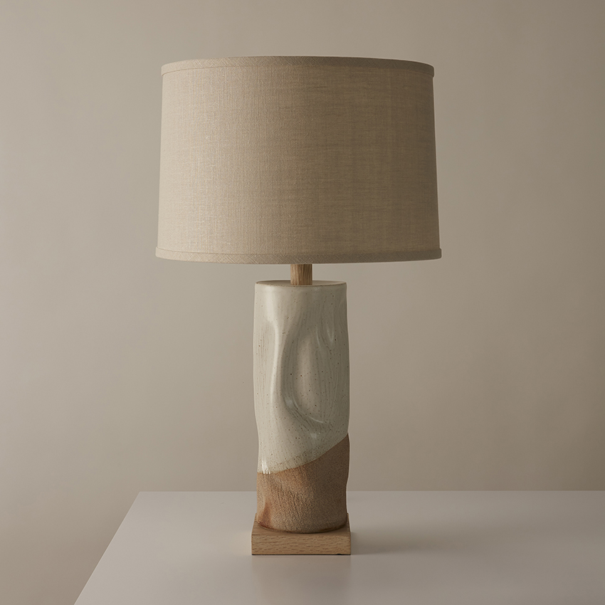 Handmade ceramic stoneware Drift Tall Undulating table lamp by artist Clate Grunden, available from RUNE, New York.