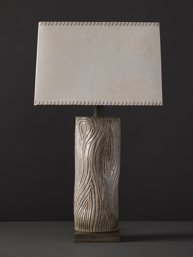 Handmade ceramic stoneware Kizamu Tall Undulating table lamp inspired by the Japanese language.