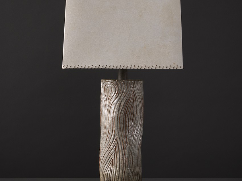 Handmade ceramic stoneware Kizamu Tall Undulating table lamp inspired by the Japanese language.