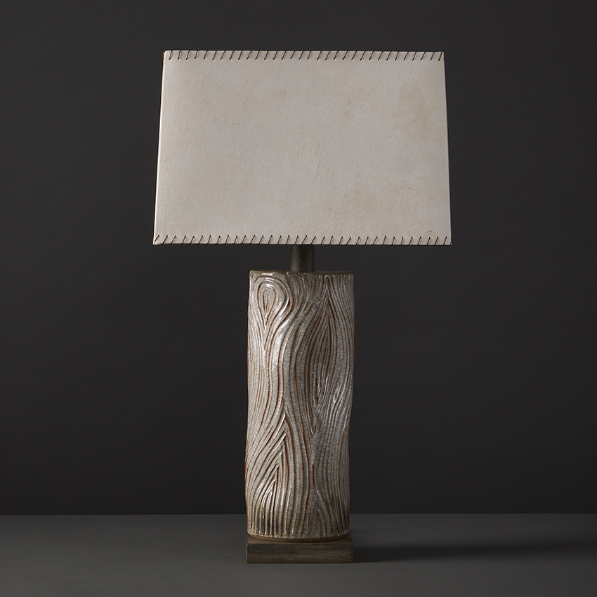Handmade ceramic stoneware Kizamu Tall Undulating table lamp inspired by the Japanese language.