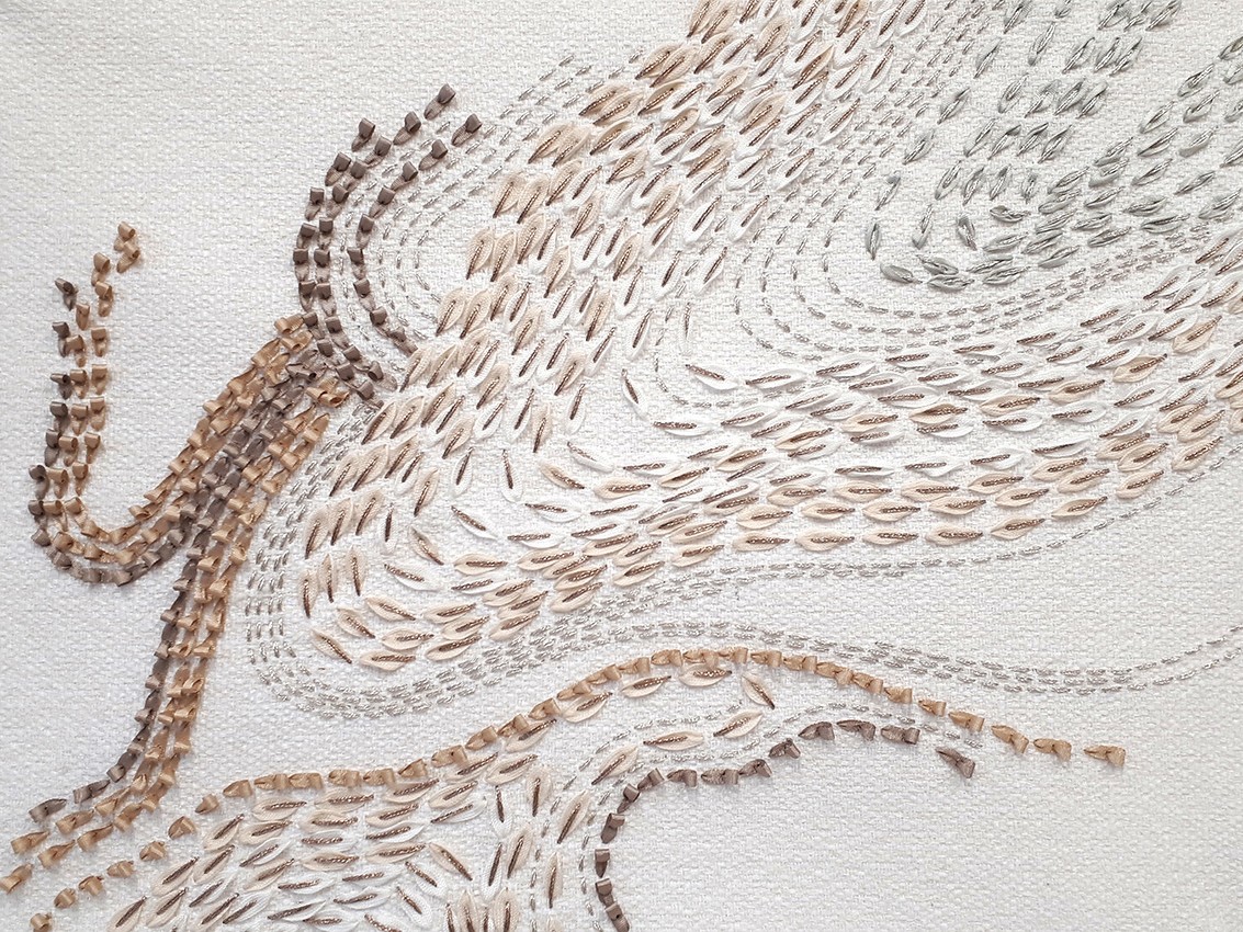 Embroidered fabric for furniture, wallcovering and interior design applications, handmade in France by P+L Studio, available through RUNE, New York.