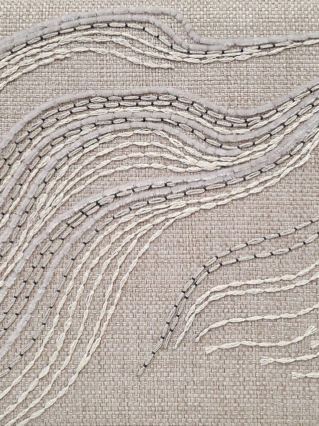 Handmade embroidered fabric from P+L Studio in France, designed for furniture, wallcovering, and interior design; available through RUNE in New York.