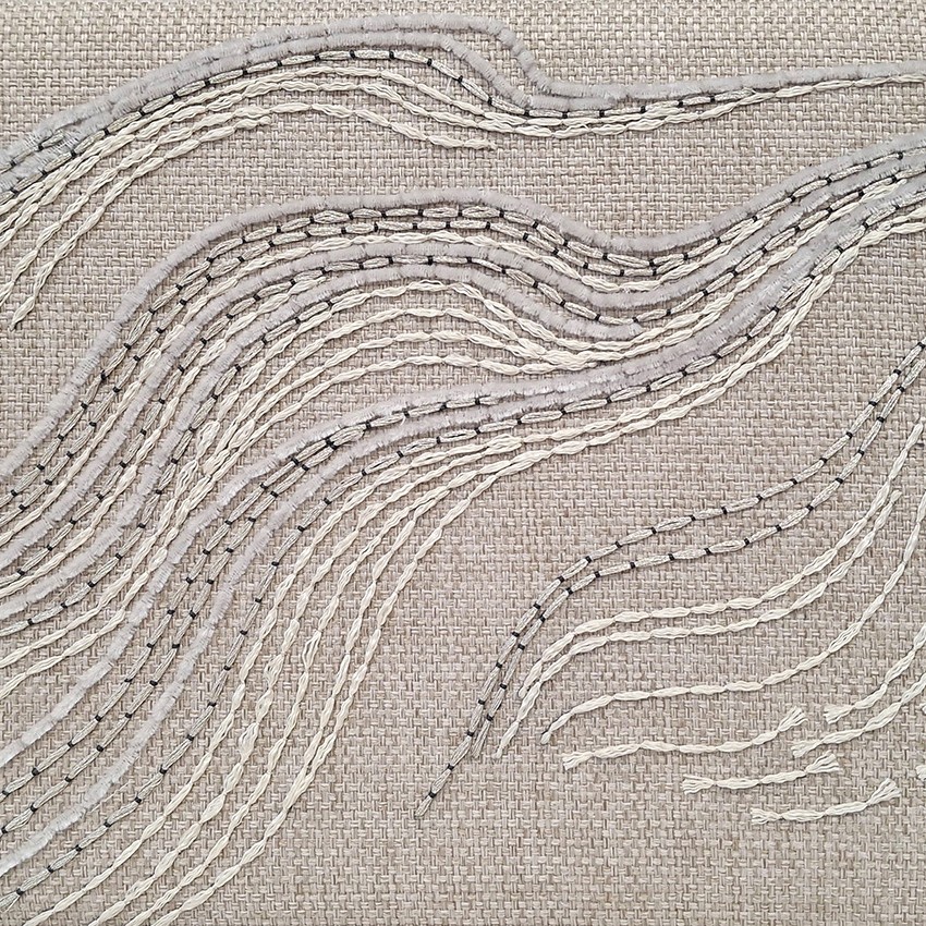 Handmade embroidered fabric from P+L Studio in France, designed for furniture, wallcovering, and interior design; available through RUNE in New York.