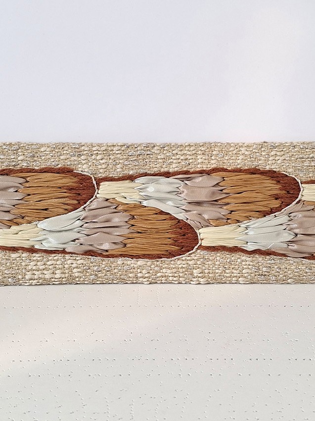 French embroidered textile by P+L Studio, featuring elegant feather motifs inspired by Art Deco.