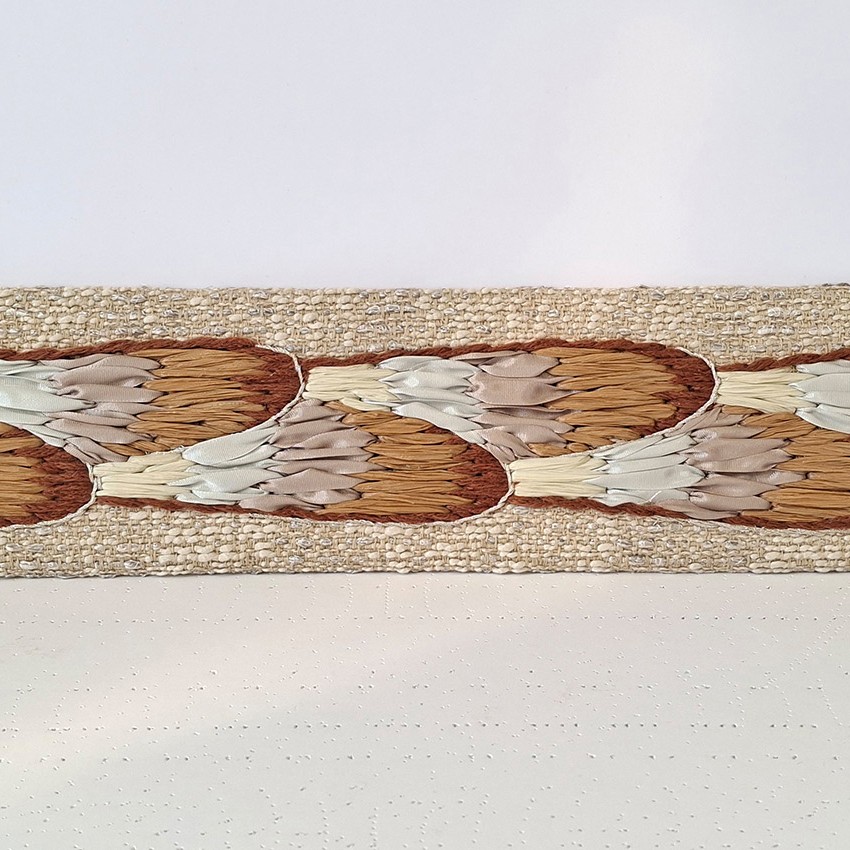 French embroidered textile by P+L Studio, featuring elegant feather motifs inspired by Art Deco.