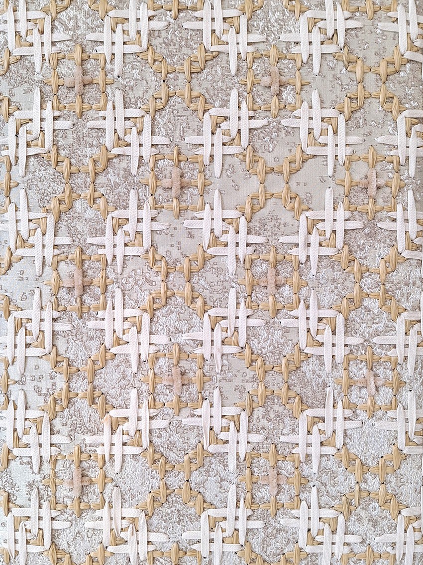 Handmade embroidered fabric from France by P+L Studio, ready for wallcovering, upholstery or large-scale interior design applications.